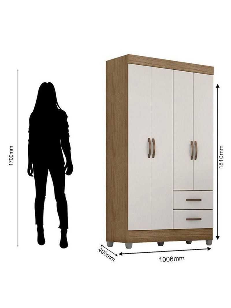 Guarda Roupa Solteiro Lite 4 Portas Nature Off White - Móveis Leão
