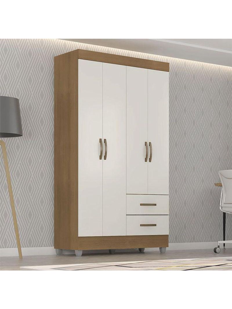 Guarda Roupa Solteiro Lite 4 Portas Nature Off White - Móveis Leão