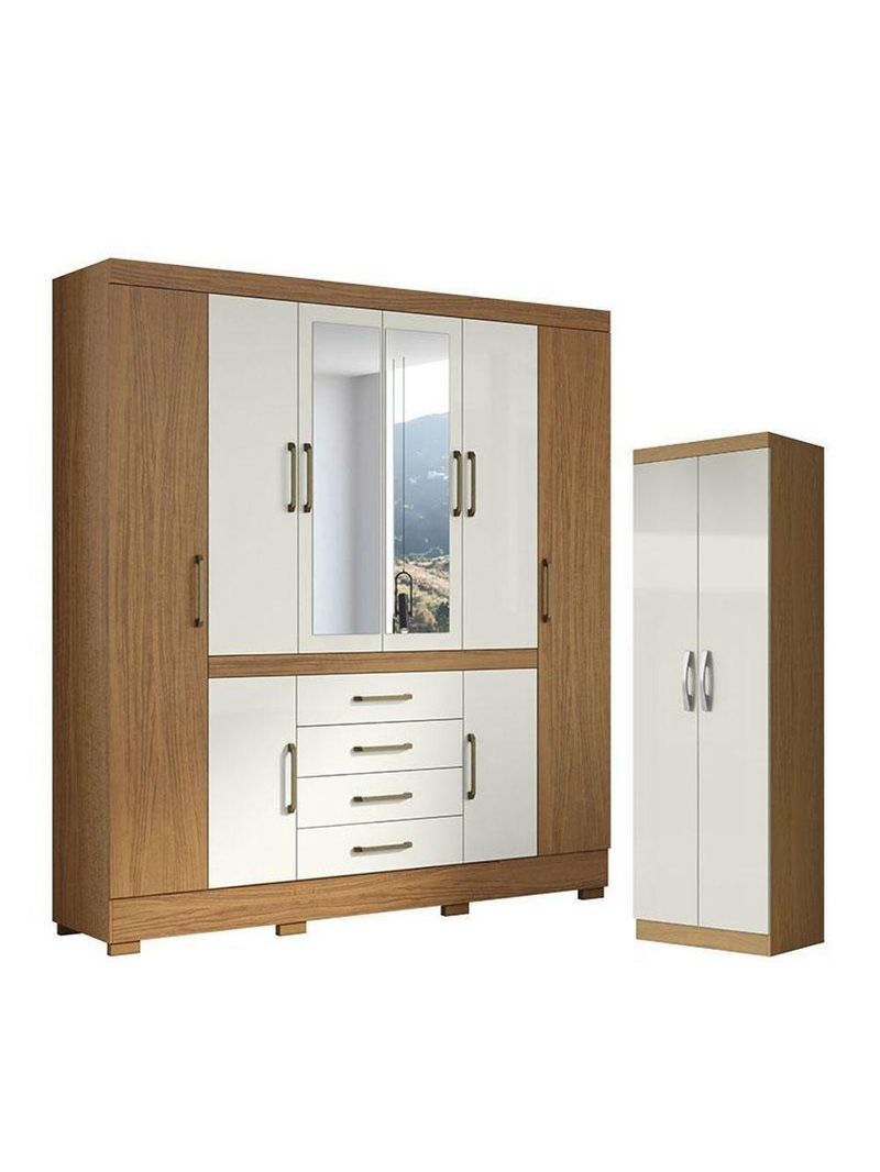 Guarda-Roupa Casal Nápole 2045149 e Armário Multiuso New 2000192 Atacama Off White – Aramóveis