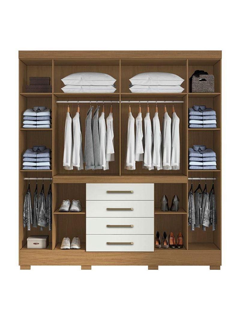 Guarda-Roupa Casal Nápole 2045149 e Armário Multiuso New 2000192 Atacama Off White – Aramóveis