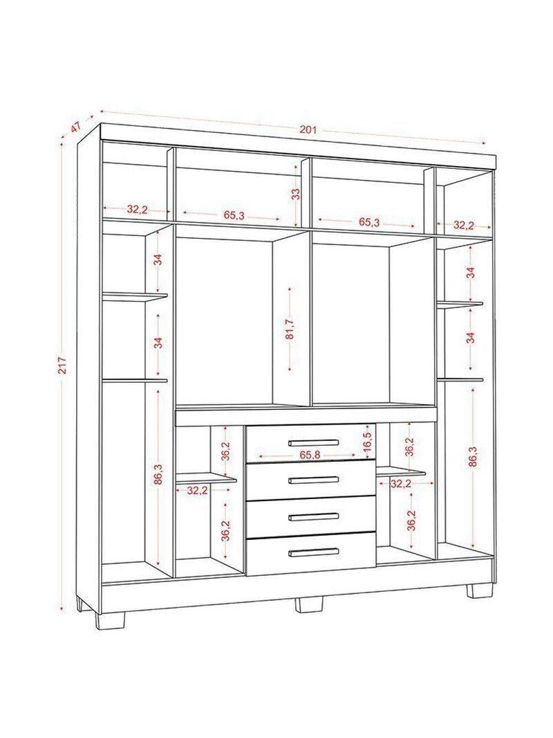 Guarda-Roupa Casal Nápole 2045149 e Armário Multiuso New 2000192 Atacama Off White – Aramóveis