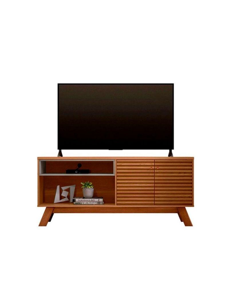 Rack Camboriú 160Cm Para Tv Até 65" Amêndoa E Titânio