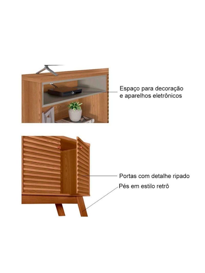 Rack Camboriú 160Cm Para Tv Até 65" Amêndoa E Titânio