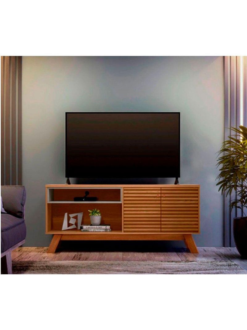 Rack Camboriú 160Cm Para Tv Até 65" Amêndoa E Titânio