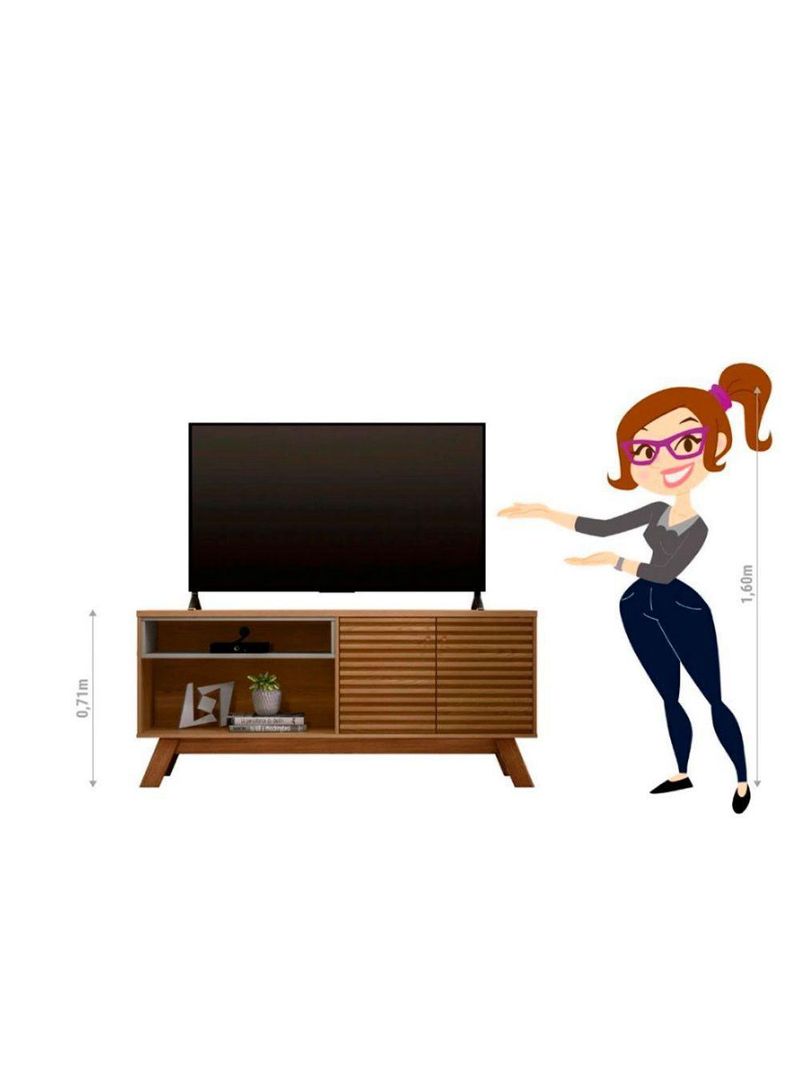 Rack Camboriú 160Cm Para Tv Até 65" Amêndoa E Titânio
