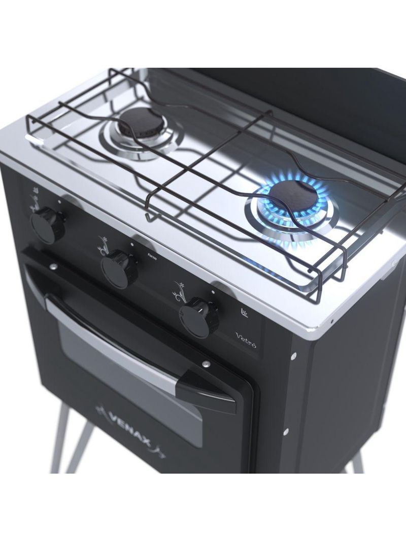 Fogão Portátil 2 Bocas Venax Gemini Vetrô – Gás GLP | Preto Fosco