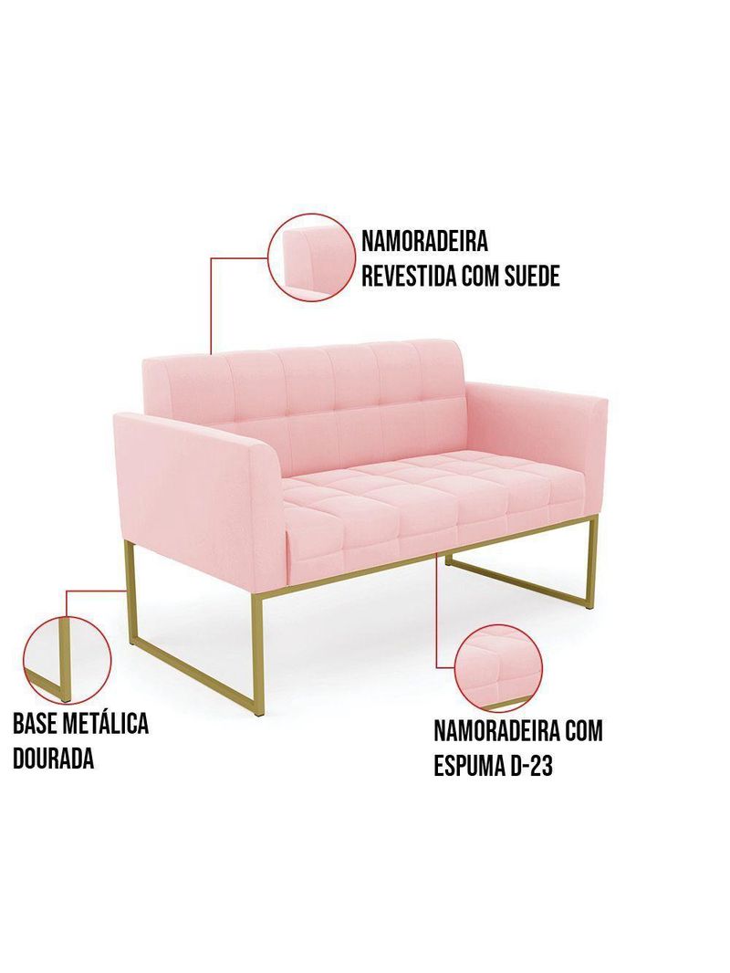 Kit 1 Sofá Namoradeira E 2 Poltronas Elisa  Base Metálica