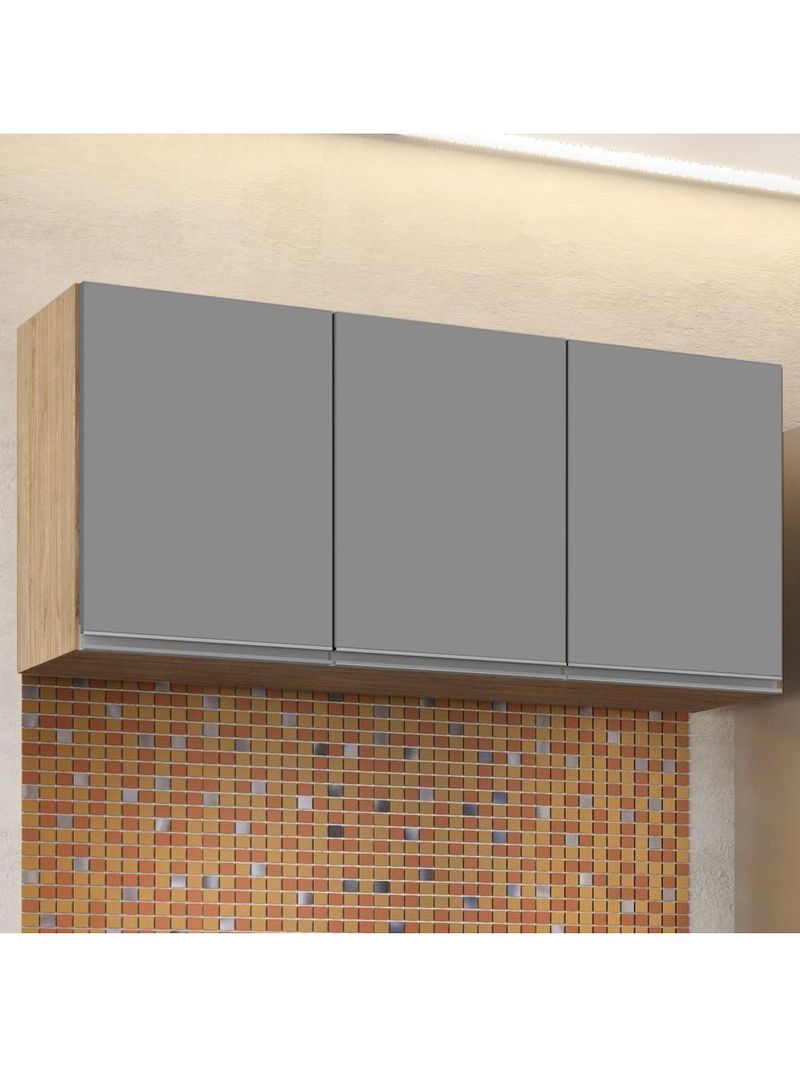 Armário Aéreo de Cozinha 120cm 3 Portas Virgínia Castanho/Cinza - Lumil