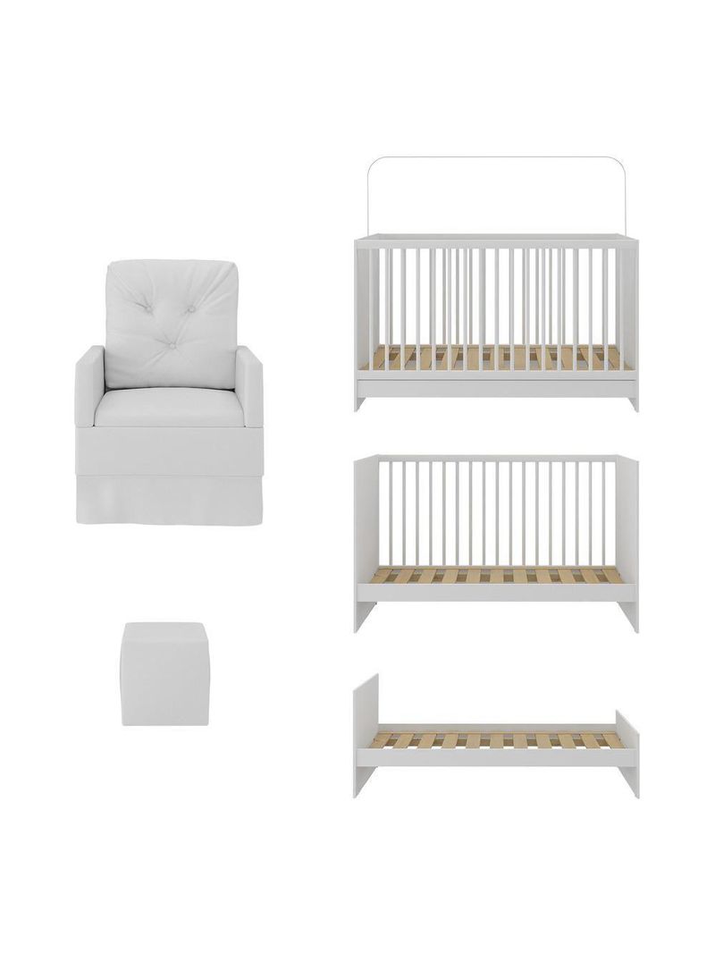 Berço 3 Em 1 Com Colchão Poltrona Amamentação E Puff Multimóveis Mp4151 Branco Branco