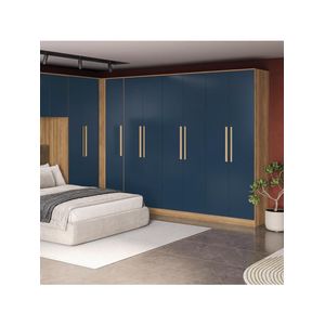 Guarda-roupa 6 Portas 4 Gavetas Kappesberg Adapt Nogueira/azul Profundo 237cm