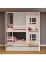 Treliche Casinha 2 Janelas Cortina Madeira Branco-Rosa