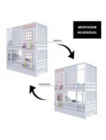 Treliche Casinha 2 Janelas Cortina Madeira Branco-Rosa