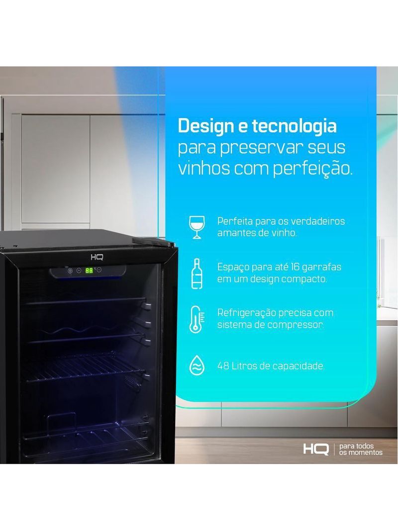 Adega de Vinhos Compressor HQ 48 Litros 16 Garrafas Preto HQ-AV16H 127V
