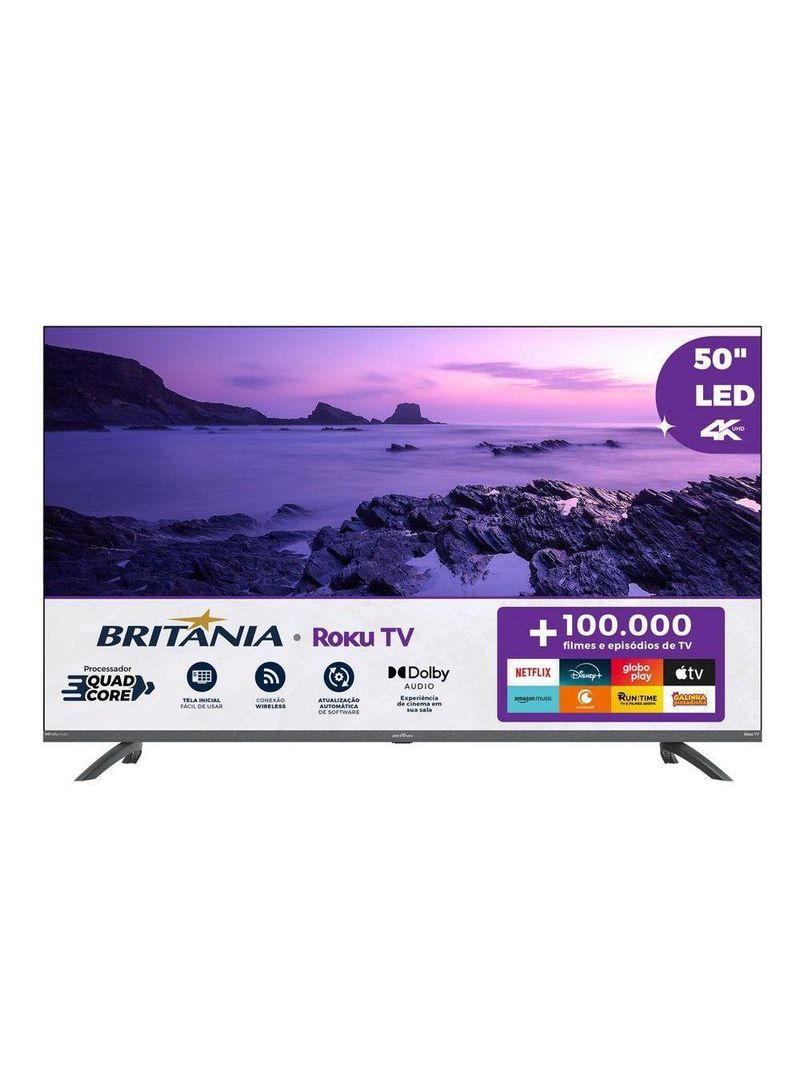 Smart 50” Britânia Roku LED Dolby Audio Bivolt