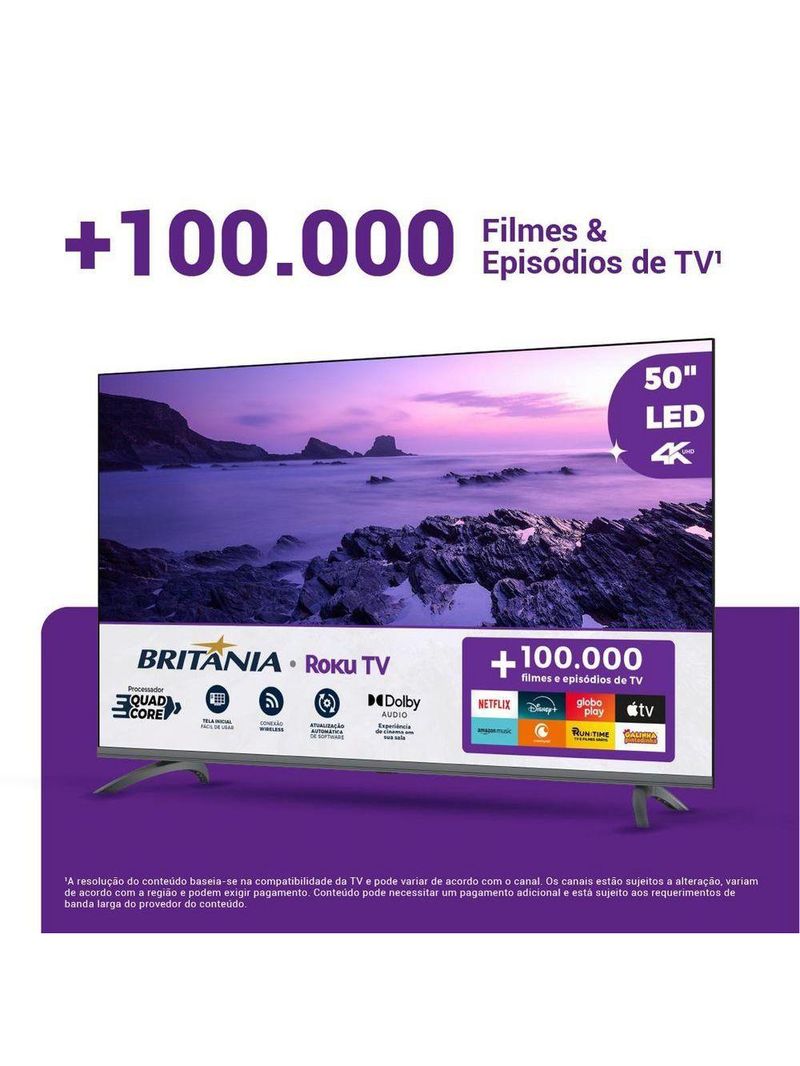 Smart 50” Britânia Roku LED Dolby Audio Bivolt