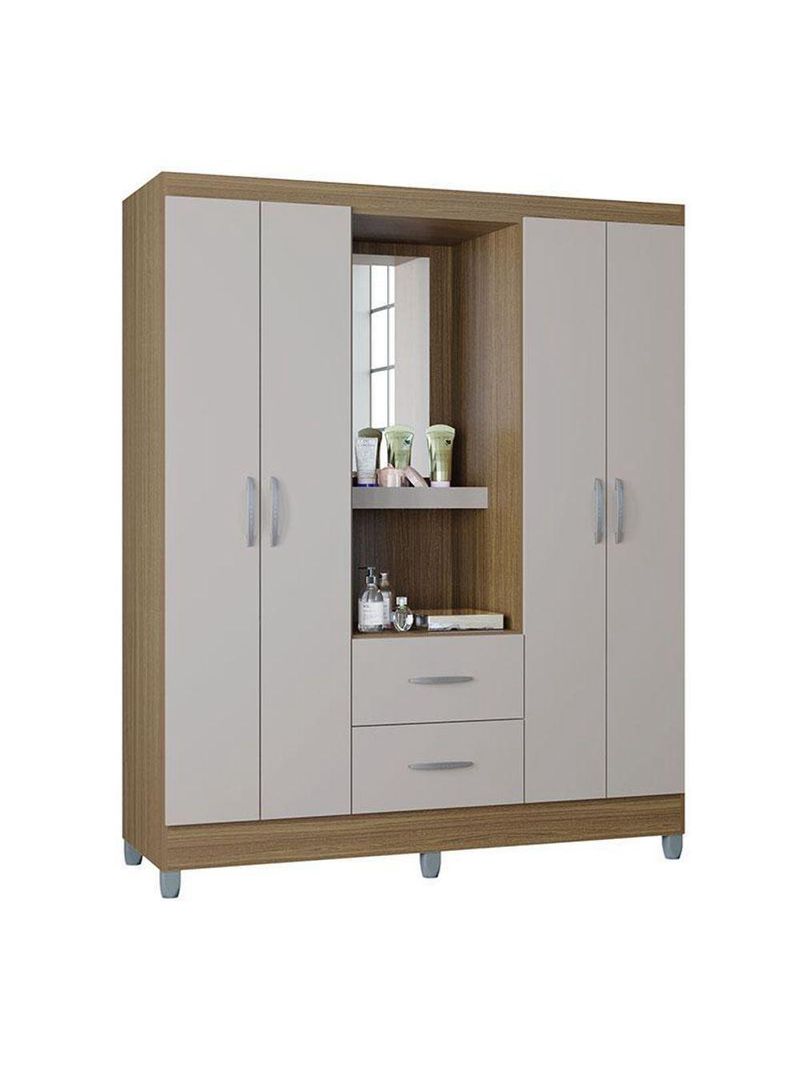 Guarda Roupa Solteiro Cordoba 4 Portas Castanho Off White – Poquema
