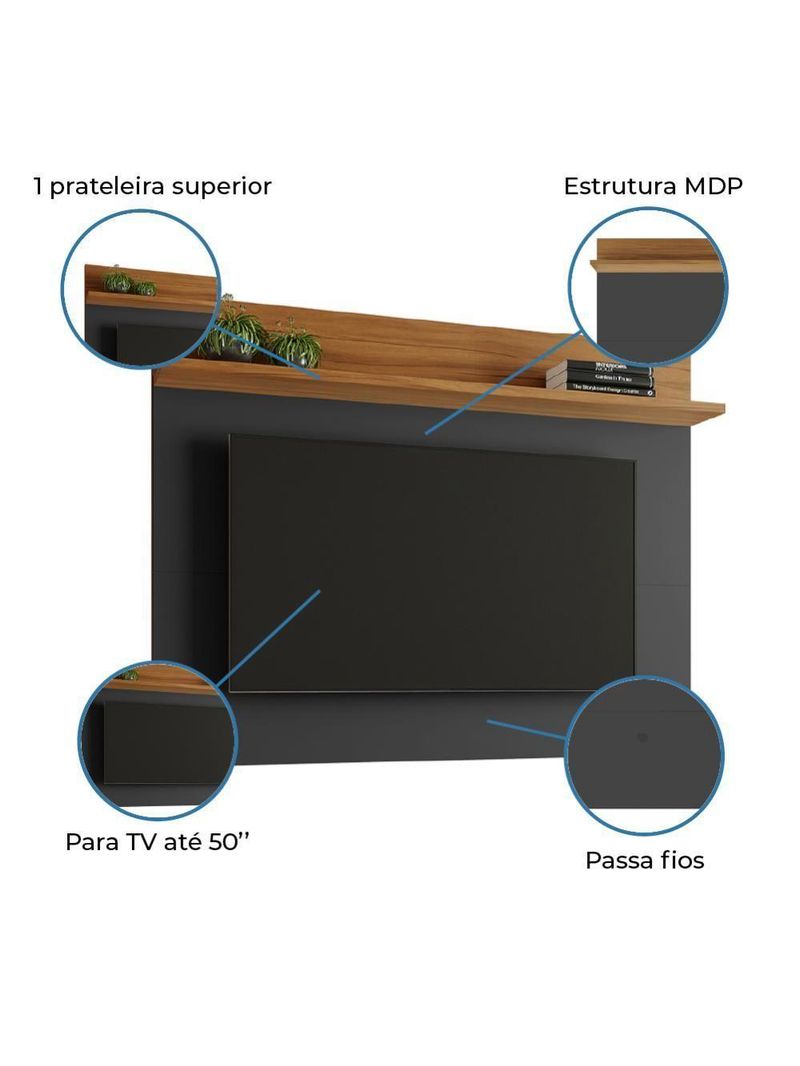 Painel Para Tv Smart Até 50 Polegadas Nt 1185 Notável Preto/ Freijó Trend 1,35m Preto