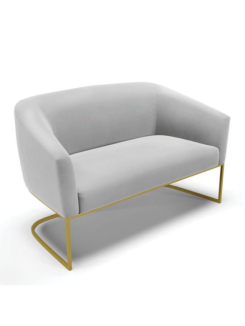 Namoradeira E 2 Poltronas Base Industrial Dourado Stella Suede Cinza D03 - D'rossi