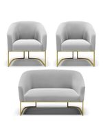 Namoradeira E 2 Poltronas Base Industrial Dourado Stella Suede Cinza D03 - D'rossi