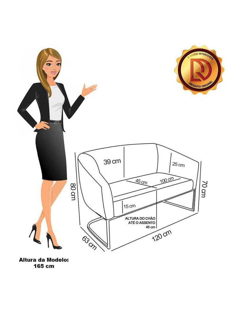 Namoradeira E 2 Poltronas Base Industrial Dourado Stella Suede Cinza D03 - D'rossi