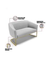 Namoradeira E 2 Poltronas Base Industrial Dourado Stella Suede Cinza D03 - D'rossi