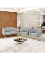 Namoradeira E 2 Poltronas Base Industrial Dourado Stella Suede Cinza D03 - D'rossi