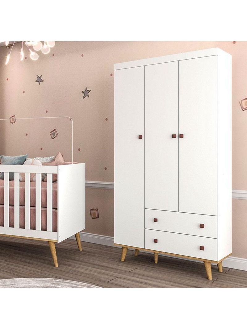 Guarda Roupa Infantil Fernanda 3 Portas Branco Acetinado Bétula – Carolina