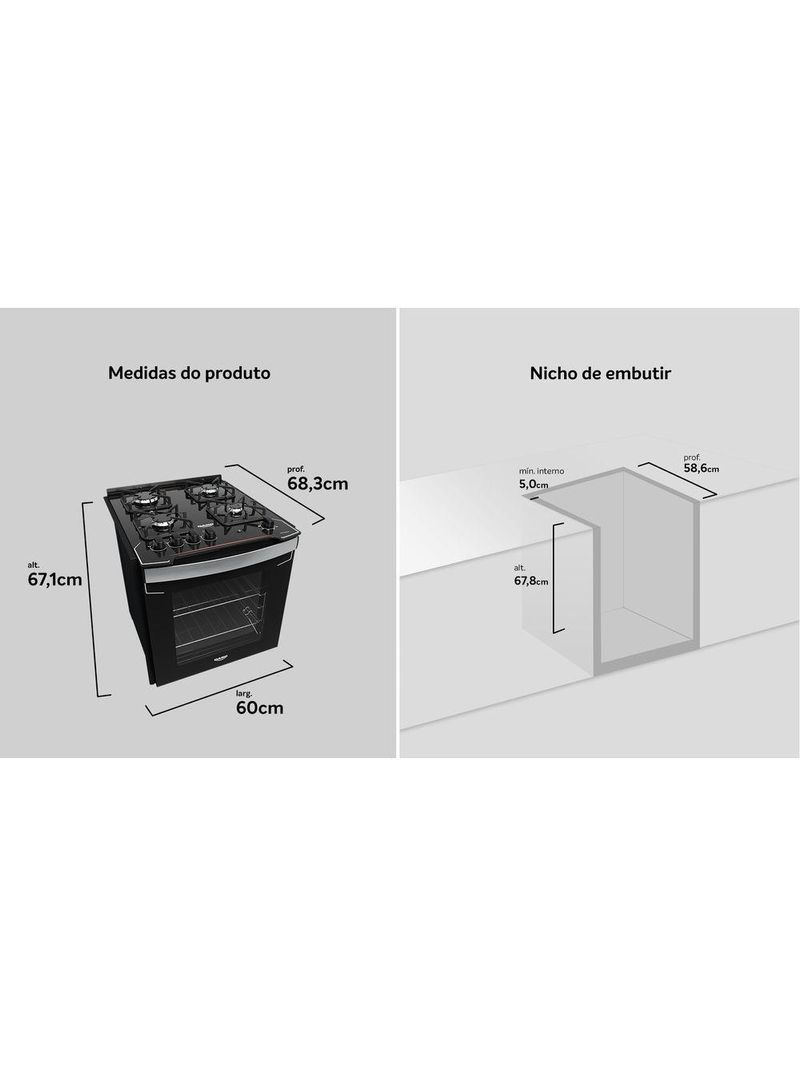 Fogão 4b Embutir Dako Diplomata Vidro Preto Bivolt
