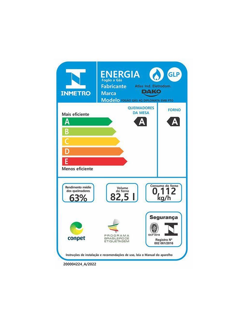 Fogão 4b Embutir Dako Diplomata Vidro Preto Bivolt