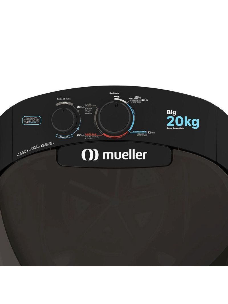 Lavadora Semiautomática Tanquinho Mueller 20kg Preto 127 V