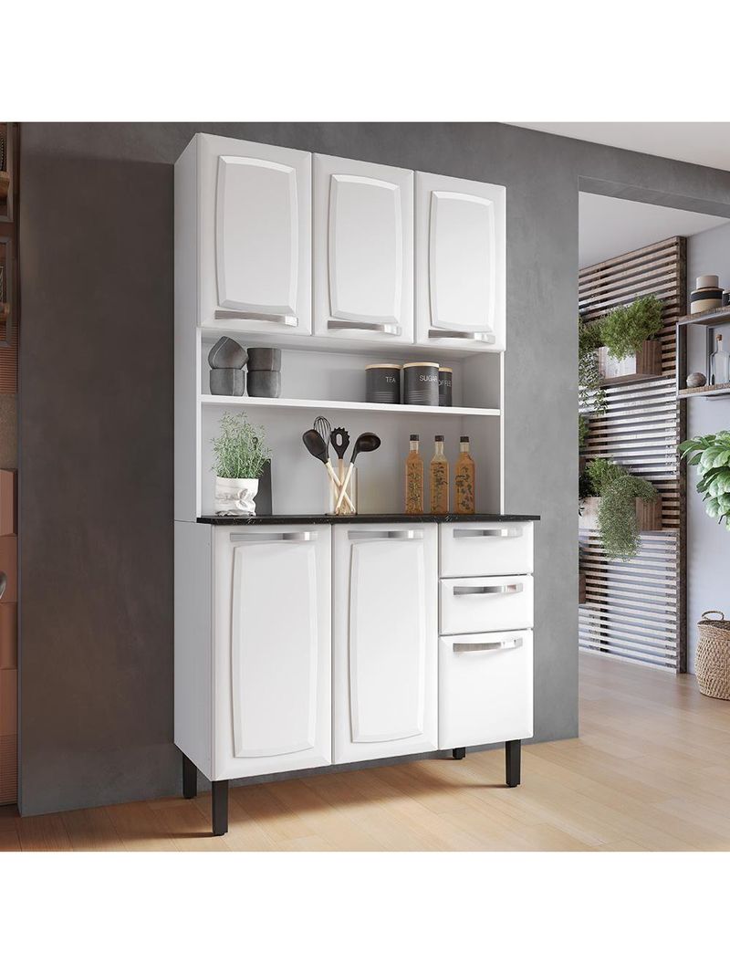 Armário de Cozinha Aço Compacto 105cm 6 Portas 2 Gavetas Itatiaia Pratika - Cor: Branco