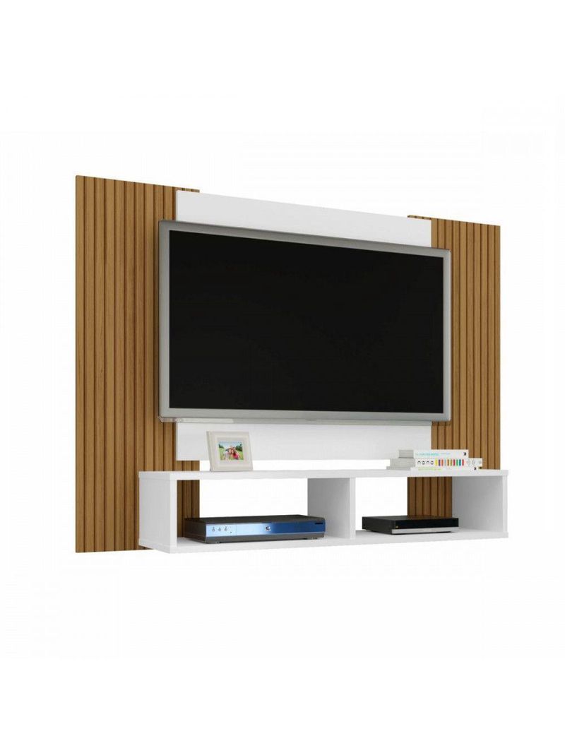 Painel Para Tv Até 48 Polegadas Com 2 Nichos Navi Bechara Branco Com Castanho
