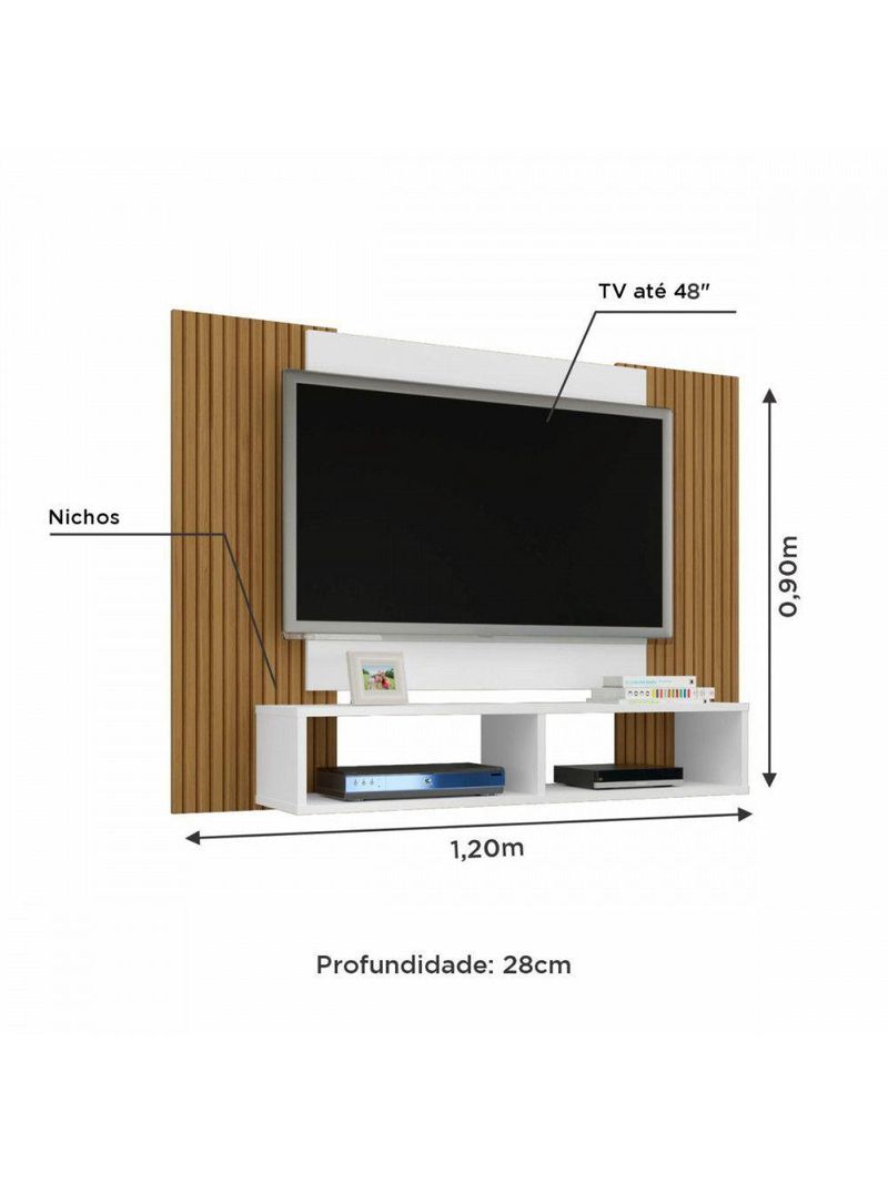 Painel Para Tv Até 48 Polegadas Com 2 Nichos Navi Bechara Branco Com Castanho