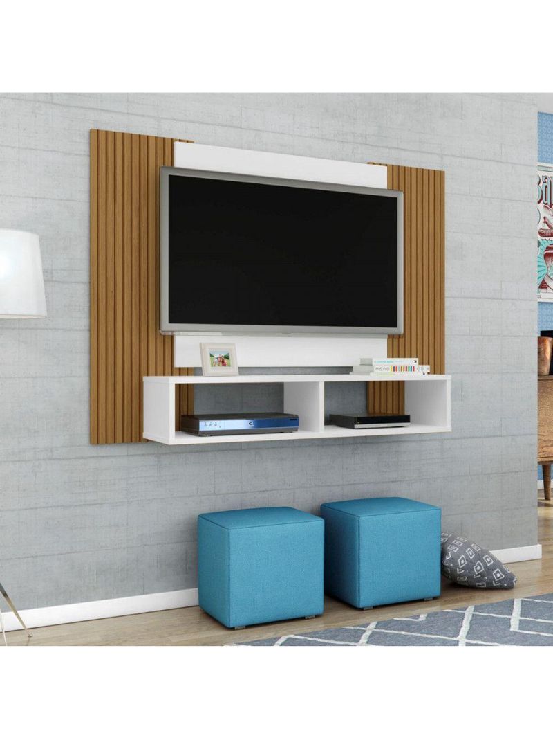Painel Para Tv Até 48 Polegadas Com 2 Nichos Navi Bechara Branco Com Castanho