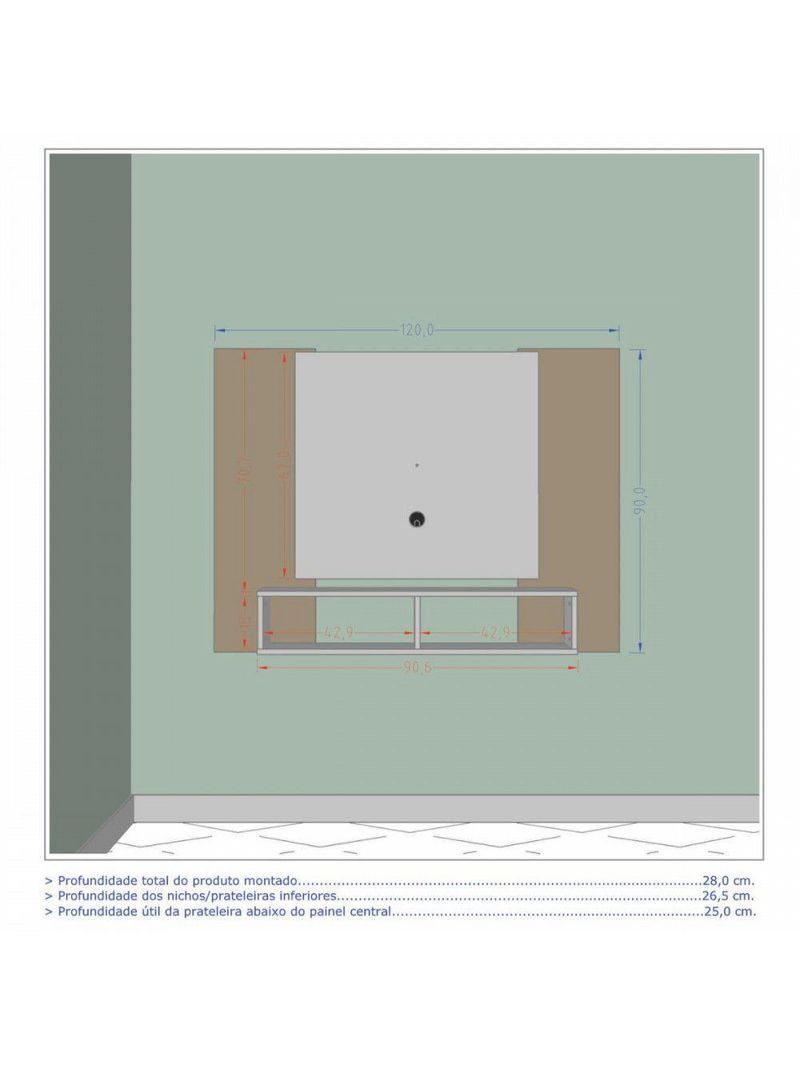 Painel Para Tv Até 48 Polegadas Com 2 Nichos Navi Bechara Branco Com Castanho