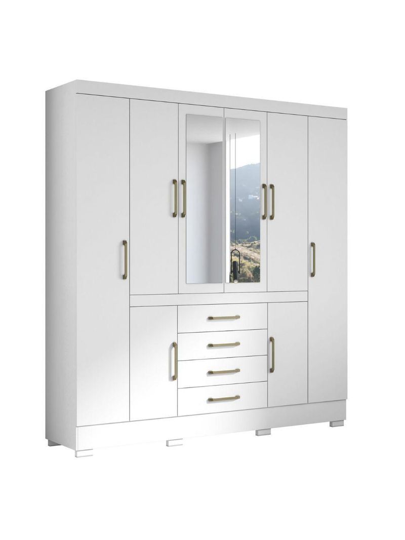 Guarda Roupa Napoli 8 Portas 4 Gavetas Com Espelho Aramoveis Branco