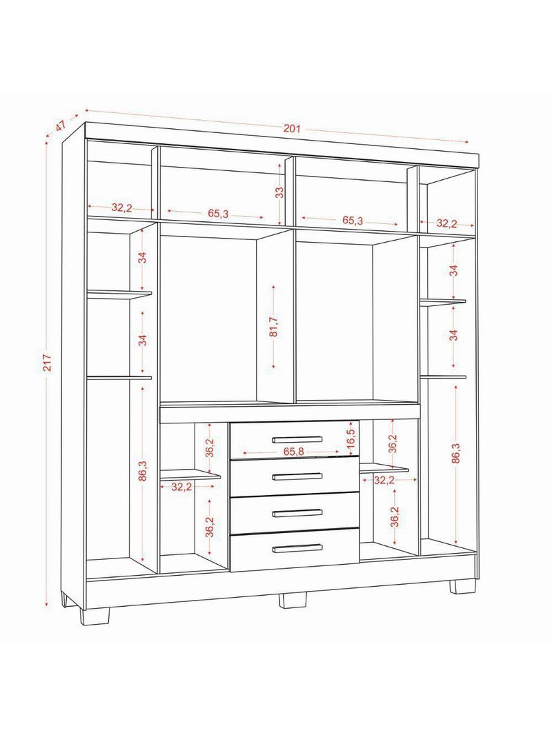 Guarda Roupa Napoli 8 Portas 4 Gavetas Com Espelho Aramoveis Branco