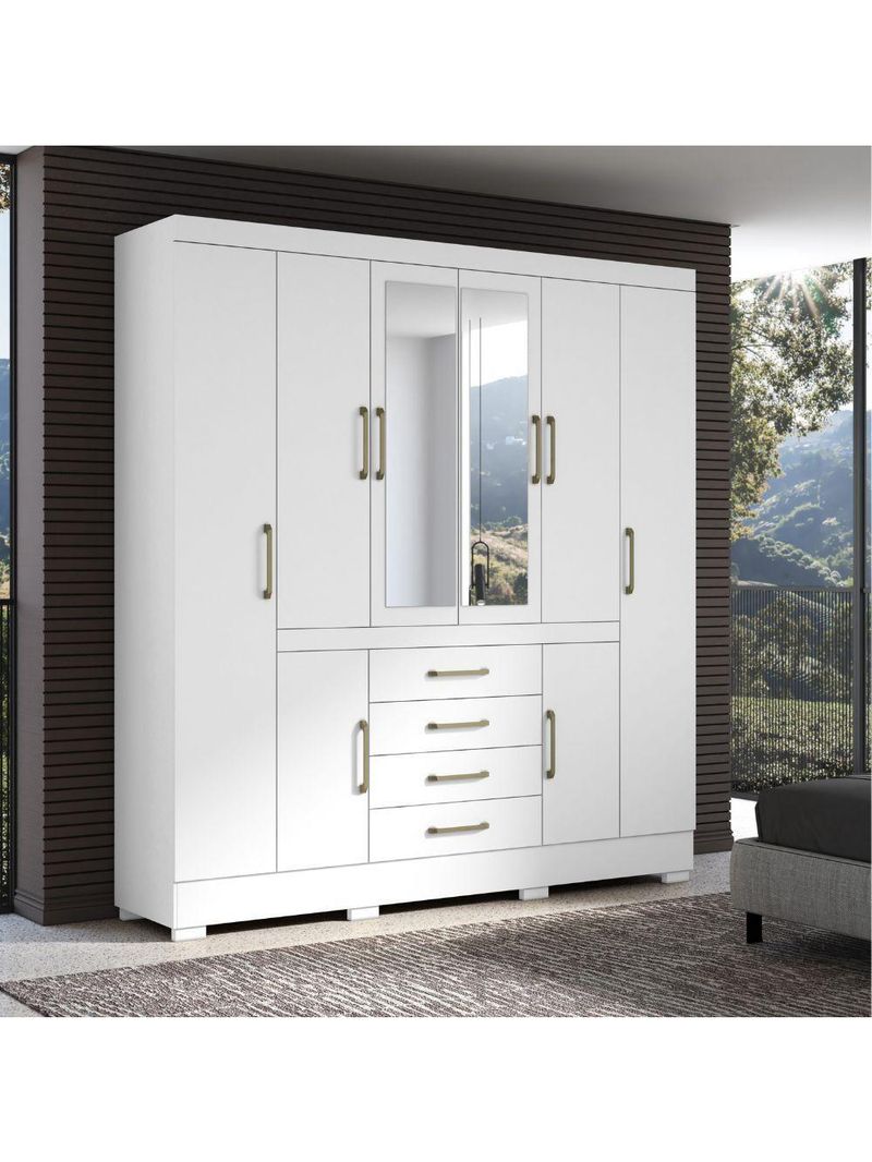 Guarda Roupa Napoli 8 Portas 4 Gavetas Com Espelho Aramoveis Branco