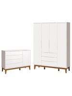 Cômoda Com Porta E Guarda Roupa Infantil Classic Elfe Branco Acetinado Amadeirado - Reller