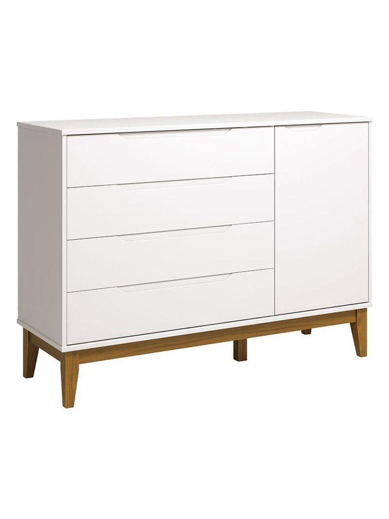 Cômoda Com Porta E Guarda Roupa Infantil Classic Elfe Branco Acetinado Amadeirado - Reller