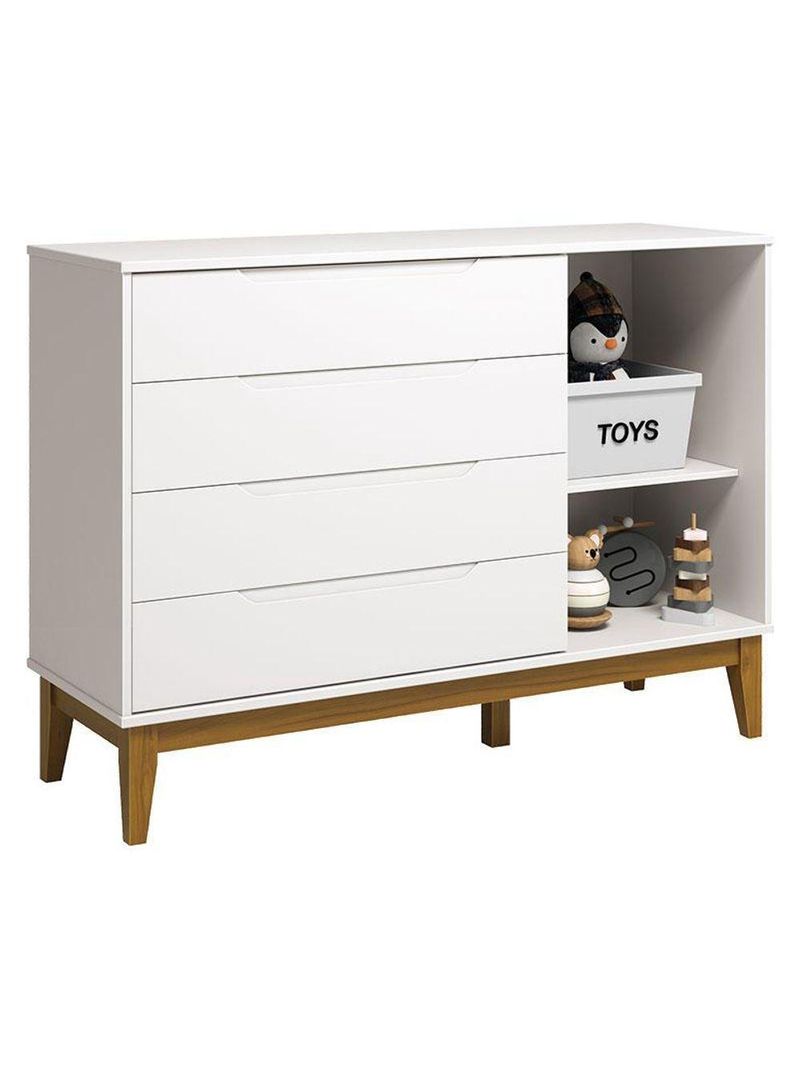 Cômoda Com Porta E Guarda Roupa Infantil Classic Elfe Branco Acetinado Amadeirado - Reller