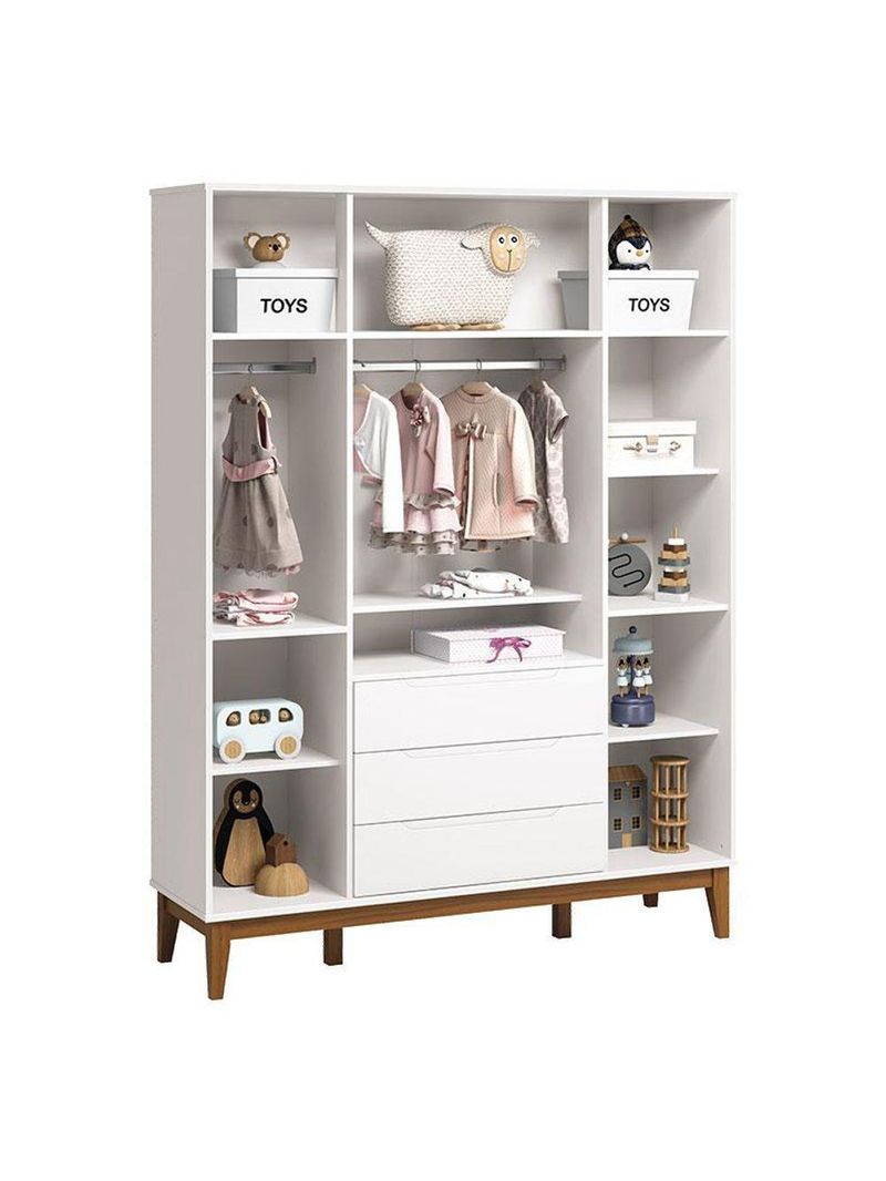 Cômoda Com Porta E Guarda Roupa Infantil Classic Elfe Branco Acetinado Amadeirado - Reller