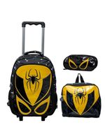 Kit Mochila Escolar Infantil de Rodinhas com Lancheira e Estojo Yins PVC 3D Kids Spider Amarelo