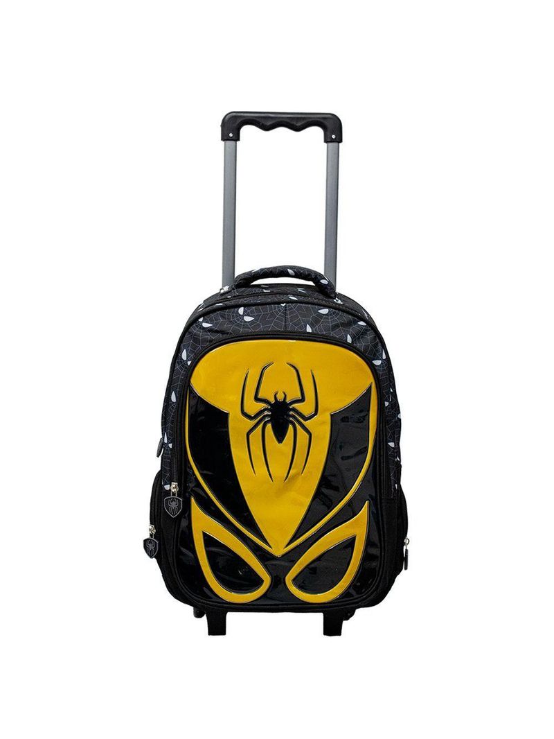 Kit Mochila Escolar Infantil de Rodinhas com Lancheira e Estojo Yins PVC 3D Kids Spider Amarelo