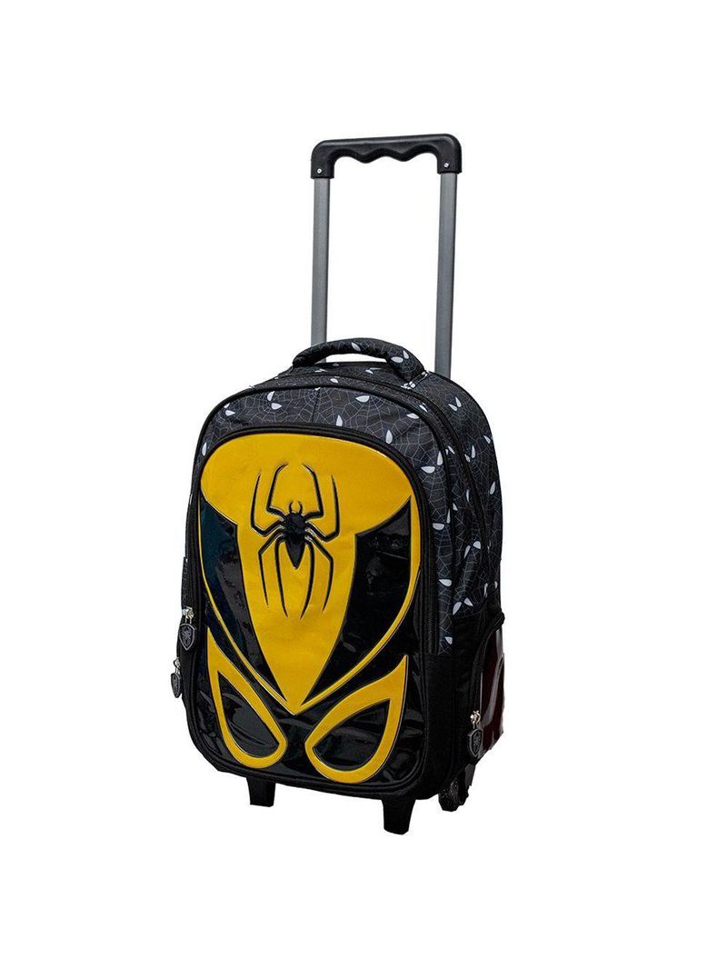 Kit Mochila Escolar Infantil de Rodinhas com Lancheira e Estojo Yins PVC 3D Kids Spider Amarelo