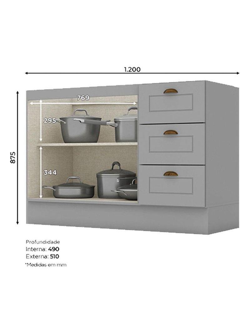Balcão De Pia 120 Cm Nova York Cinza – Henn