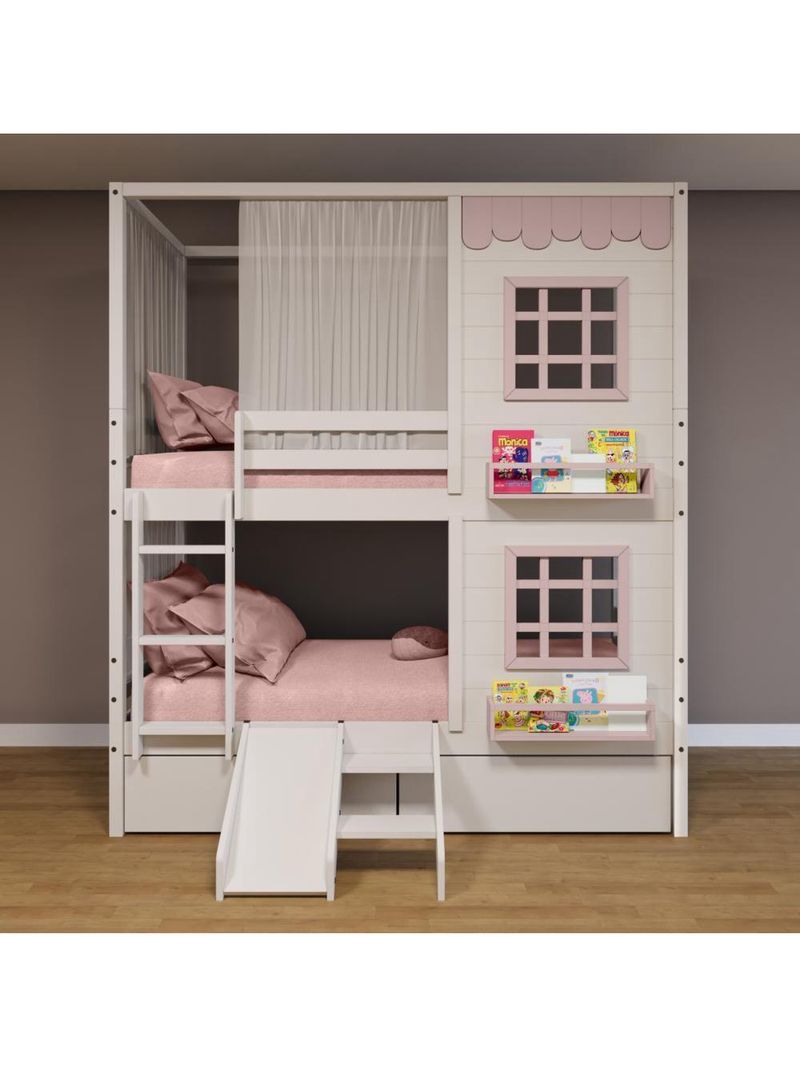 Beliche Casinha Reta 2 Janelas 2 Gav Escorregador Rosa