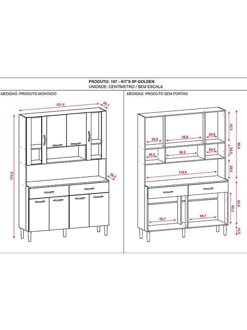 Kit Cozinha Ambiente Golden 8 Portas Freijó Gris - Kits Paraná