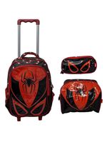 Kit Mochila Escolar Infantil de Rodinhas com Lancheira e Estojo Yins em PVC 3D Kids Spider - Preto