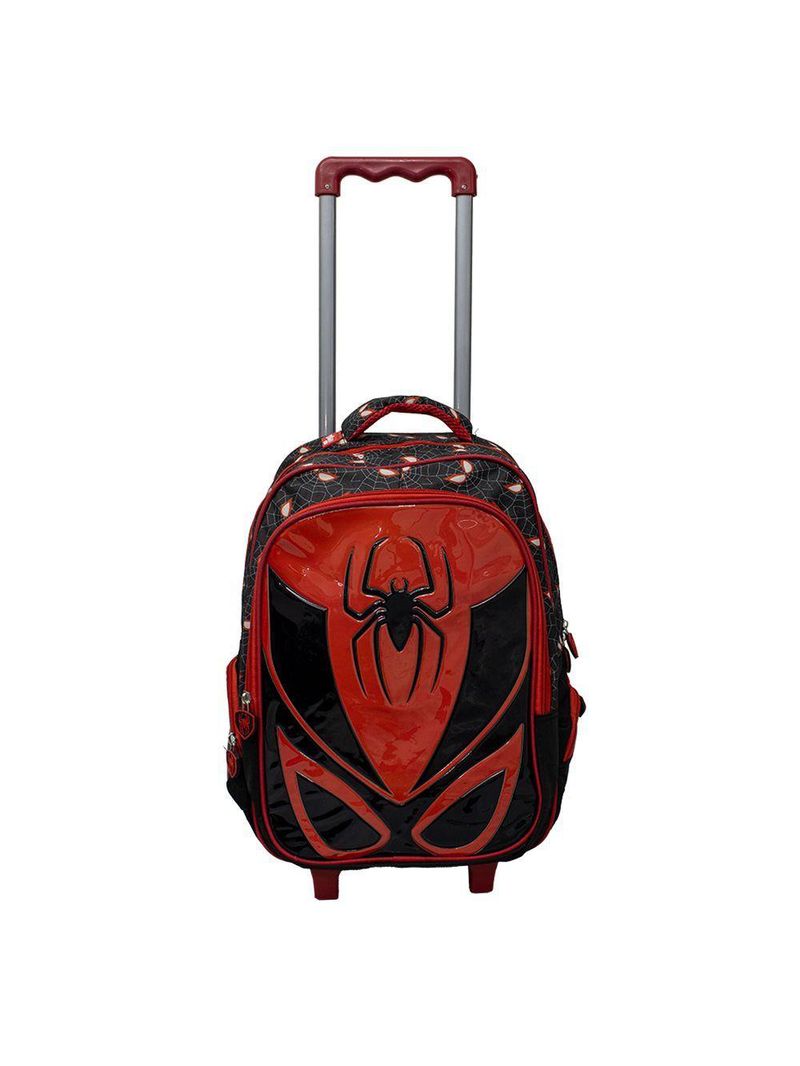 Kit Mochila Escolar Infantil de Rodinhas com Lancheira e Estojo Yins em PVC 3D Kids Spider - Preto